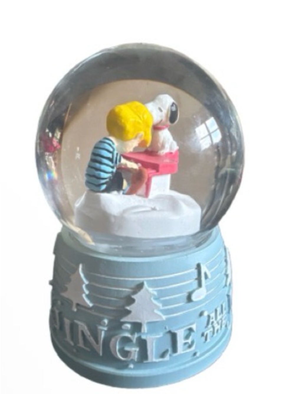 Peanuts Light Blue Music Snow Globe - Snoopy & Schroeder  w piano